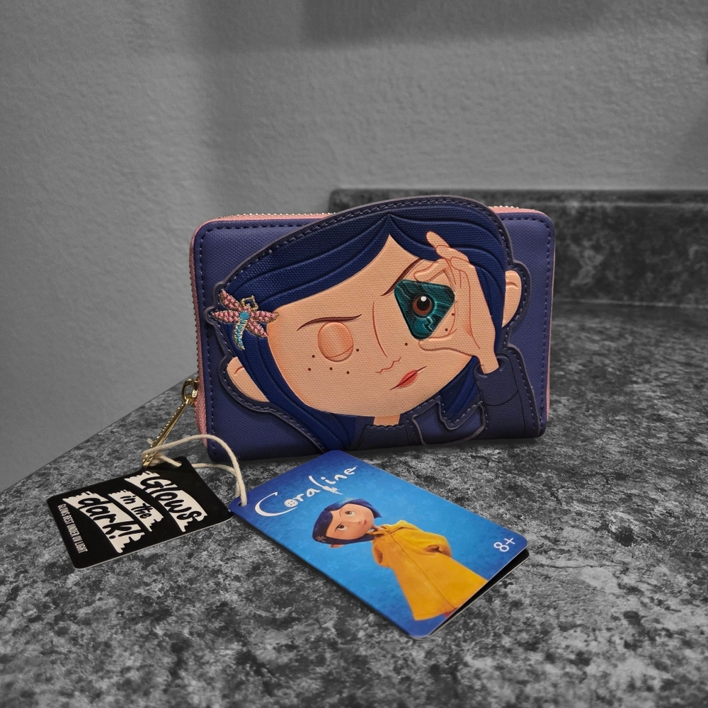 Coraline Themed Wallet with Blue and Pink Accents